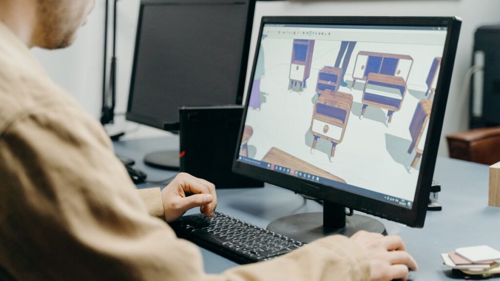 Product designer working on 3D visualization and rendering on computer